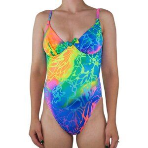 Vintage 80s Pacific Connections Neon One Piece Swimsuit